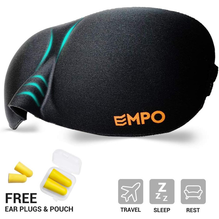 Маска для сну EMPO з м'якої пам'яті (Memory Foam), 3D, з регульованими ремінцями та берушами