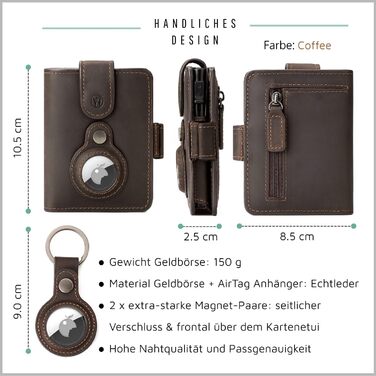Will Fire® AirTag Wallet with Photo Capsule | Includes AirTag Holder | Genuine Leather Wallet with Coin & Bill Compartments | Extra Secured RFID Card Holder | Space for up to (12) Cards | [Coffee]