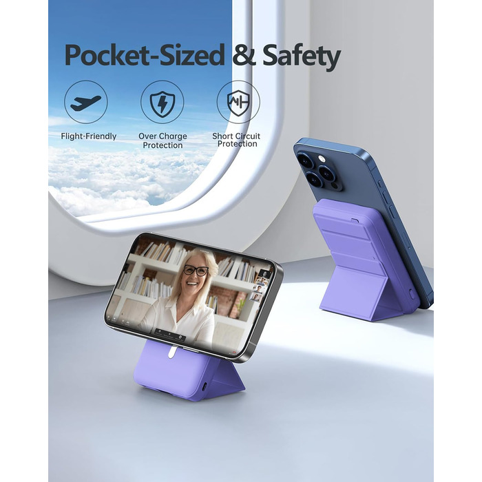 Powerbank Yiisonger Magsafe 10000mAh з бездротовою зарядкою, LED-дисплеєм та USB-C кабелем (фіолетовий)