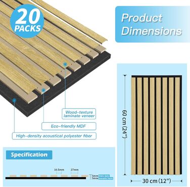 Акустичні 3D-панелі Art3d для звукоізоляції (дуб), деревний шпон з фетровою підкладкою, 60x30 см, набір 4 шт. — звукопоглинаючі панелі для офісу, студії та вітальні