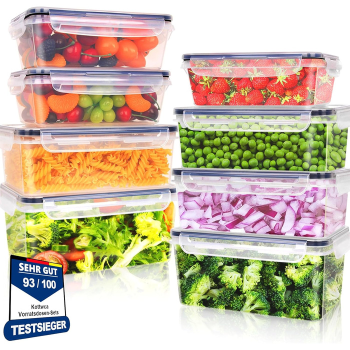 Набір контейнерів Kottwca, 30 шт. (15 контейнерів + 15 кришок) - набір для зберігання продуктів, 100% герметичність, BPA-Free, для мікрохвильовки та холодильника (8 великих об'ємів)