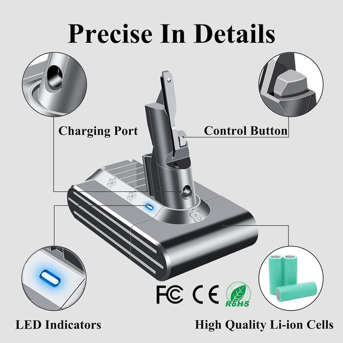 Запасний акумулятор DTK для пилососів Dyson DC62, V7, DC58, DC59, DC61, DC72, DC74, HH08 (21.6V, 4500mAh)