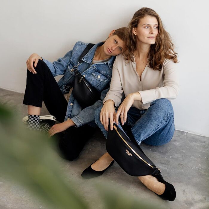 Чоловіча/жіноча поясна сумка Berliner Bags Preiu, шкіряна кросбоді сумка, XL (Чорний / Золотий)