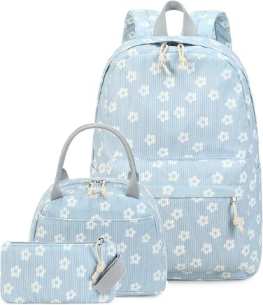 Шкільний рюкзак LEDAOU для хлопчиків та дівчаток-підлітків, білий з ромашками, чорний, блакитний (95)