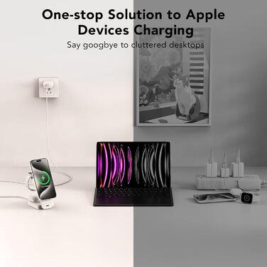 Магнітна складана бездротова зарядка 3-в-1 для Apple iPhone, iWatch, AirPods (біла)