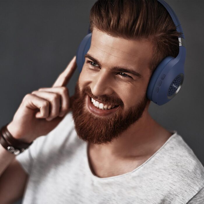 PowerLocus Bluetooth навушники Over-Ear: бездротові, складні, з мікрофоном, Hi-Fi стерео, глибокий бас, для телефону, планшета, ПК (блакитні)