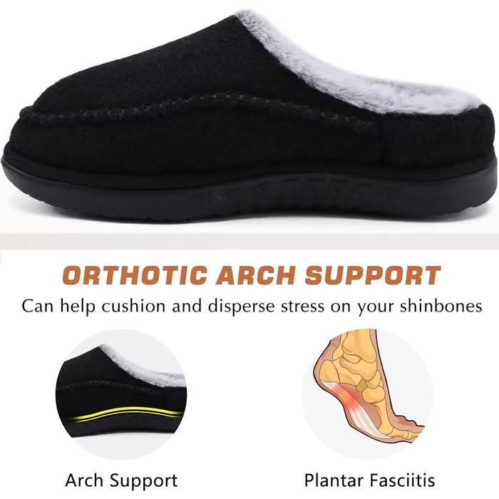 Чоловічі тапочки KuaiLu з піною пам'яті, зручні, ручної роботи, з мікрозамшею, з підтримкою склепіння стопи, з підкладкою з штучного хутра, гумова підошва, для дому та вулиці (48 EU, Чорний)