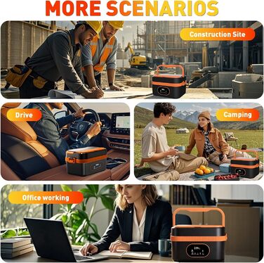 Електрична обідовниця з підігрівом 1.5L, перезаряджувана, портативна, для роботи, сім'ї, кемпінгу, офісу, подорожей, будівельних майданчиків, чорна з червоними акцентами