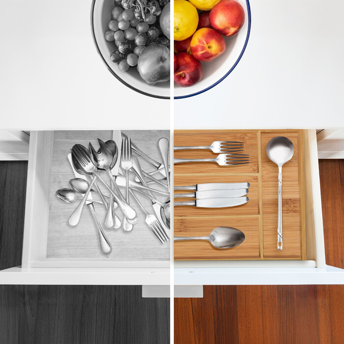 Relaxdays Bamboo Cutlery Box with 4 Compartments