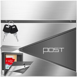 Поштовий ящик KESSER з газетницею, нержавіюча сталь, сріблясто-антрацитовий, з 2 ключами, настінний, з м'яким закриттям кришки, з кріпленням