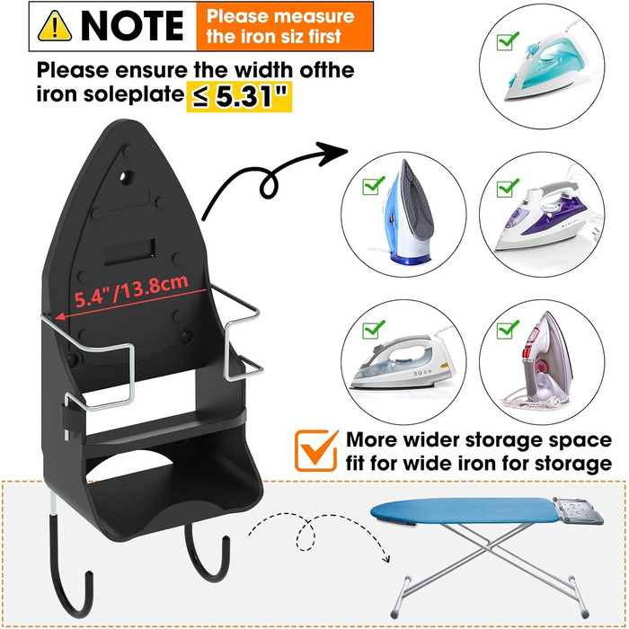 Підставка для праски, кріплення для гладильної дошки, чорна, для дому, ванної кімнати та пральні, електрична, до 13,7 см