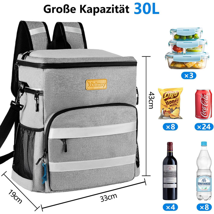 30L Cooler Bag Large Foldable - Cooler Bag for Food & Drinks, Picnic Bag, Insulated Thermal Bag, Cooler Bag Car for Beach/Picnic/Camping/BBQ