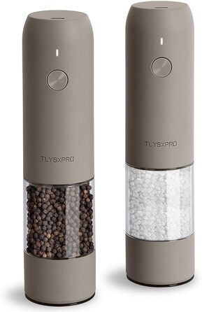 TLYSXPRO Electric Salt and Pepper Grinder Set of 2, USB Rechargeable, Adjustable Coarseness Spice Grinder, Electric Pepper Grinder with LED Light, Cleaning Brush, Kitchen Gadgets, Greige