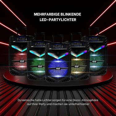Pyle PA Bluetooth Гучномовець – Караоке Машина з Мікрофоном, 400W, Музична Система, Partybox, Акумуляторний, 8” Сабвуфер, 1” Твітер, Функція Запису, Підсвічування, USB/SD-Радіо