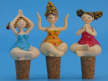 Pommerntraum | 3-Piece Set Bottle Stoppers Bottle Corks Wine Stoppers Yoga Ladies, Nanas, Yoga Figures, Yoga Women, Mermaids