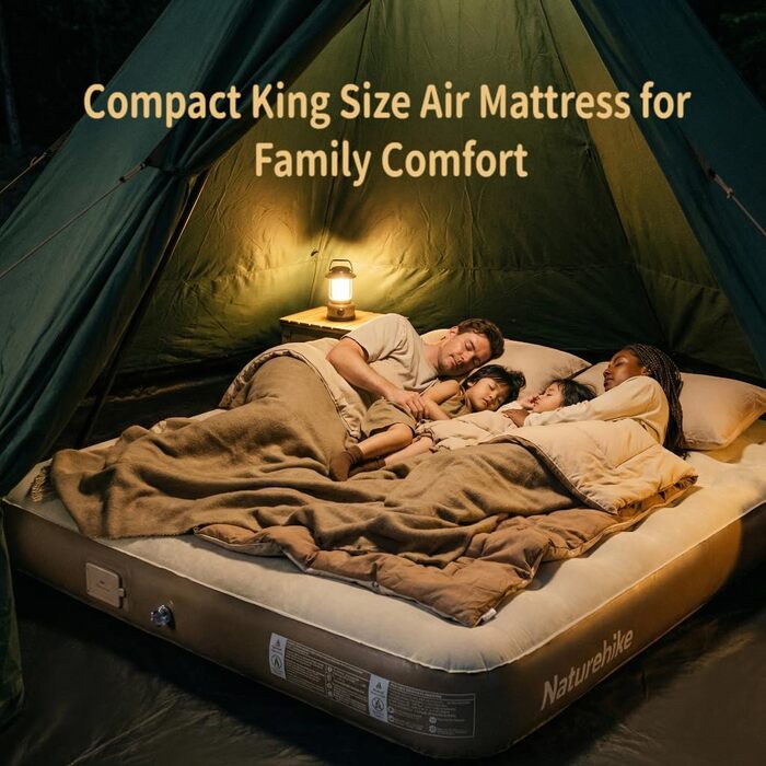 Надувний матрац Naturehike Luftbett 3 місця з вбудованим насосом 200x180x25 см - для кемпінгу, дому та подорожей, коричневий