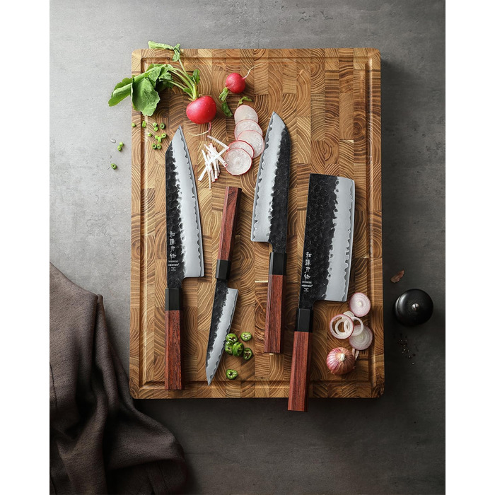 Ніж кухарський Santoku HEZHEN 18,5 см, сталь Дамаск, японський стиль Gyuto, дерев'яна рукоятка
