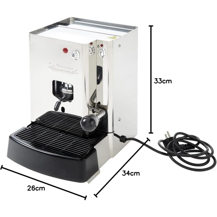 La Piccola Sara Classic Stainless Steel Italian Espresso Machine for ESE Pods | Environmentally conscious and economical in consumption | For standard ESE pods 44mm, SARCLAA4S4GXX, Stainless Steel