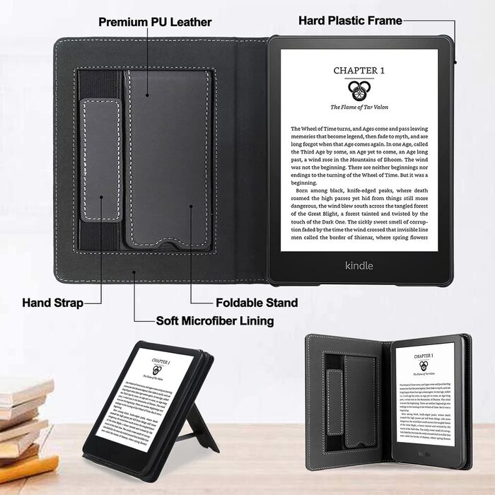 Чохол TOKILO для Kindle 6' eReader (11-те покоління 2024/2022), преміум чохол з PU шкіри з авто-ввімкнення/вимкнення, петлею для руки, складним підставкою та кишеньками для карток, не сумісний з iPad, чорний
