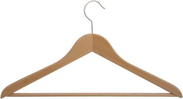 HAGSPIEL Wooden Clothes Hangers, 12-Piece Set - Beechwood Hangers, Natural Lacquered (Water-based Lacquer), Silver-Colored Swivel Metal Hook, Made in Austria (with Shoulder Rest)