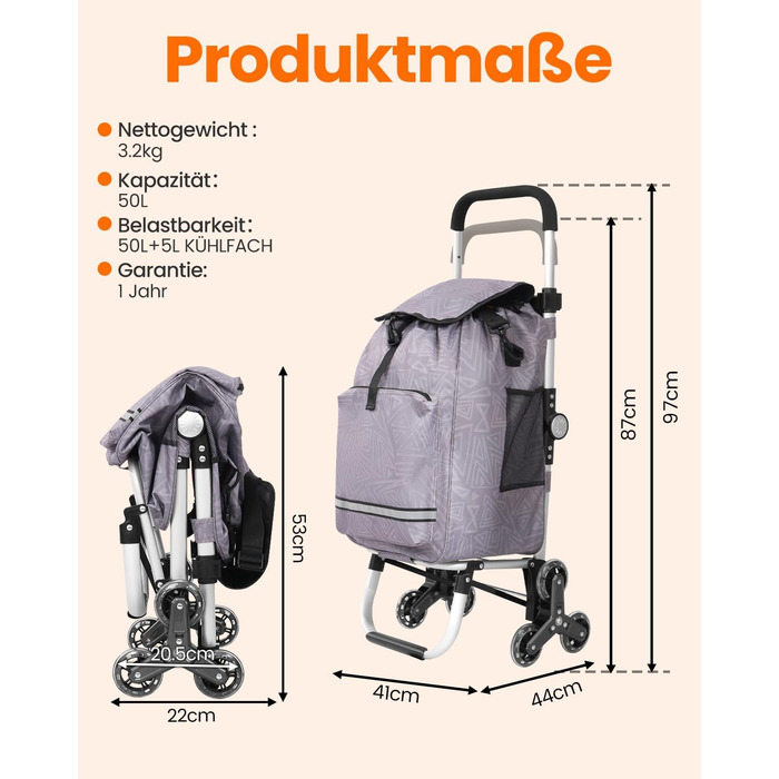 Складаний візок для покупок Homecall 50L з охолодженням та трепін-коліщатками