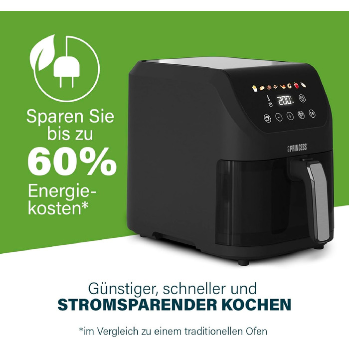 Фритюрниця Princess Slim Airfryer 5 л, 1500 Вт, тиха (55 дБ), компактна без масла, 8 програм, антипригарне покриття