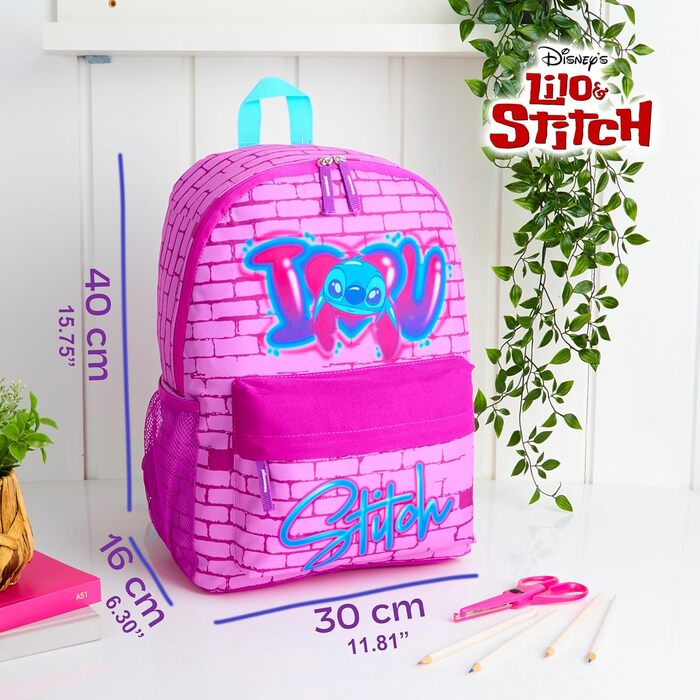 Рюкзак Disney Stitch для дівчаток рожевого кольору, 40x30x15 см - шкільний, спортивний, для подорожей