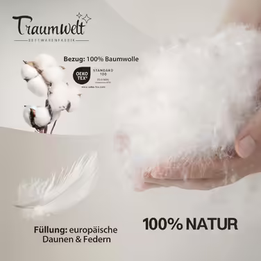 Dreamworld Nature Down Comforter Made in Germany, 135x200 cm, made of 90% down and 10% feathers, winter duvet, suitable for allergy sufferers (nomite), Öko-Tex 100 Class 1 certified, Downpass 135 x 200 cm winter duvet