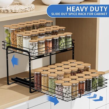AIRUJIA Pull-Out Spice Rack, 2-Tier Dish Cabinet Organizer, Spice Rack Cabinet, Spice Rack, Lift-Up Sink Shelf, Spice Organizer for Kitchen, L26.4*W23.2*H23CM (L27.2*W34.3*H24 - 2 Tier)