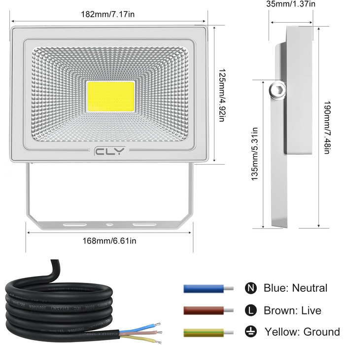 CLY LED Floodlights Outdoor, 50W LED Floodlights, 2 Pack Super Bright 4300LM LED Spotlights, 6500K Cool White IP66 Waterproof LED Outdoor Lights for Backyard, Driveway, Garage, Walkway, Garden