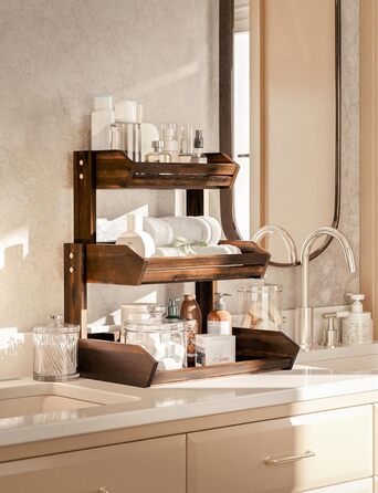 Двоярусна фруктова корзина HOLANA з дерева для стільниці – органайзер для фруктів, овочів та закусок (горіх)