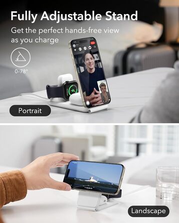 Зарядний станція ESR 3-в-1 для Apple Watch та iPhone з MagSafe, складана, сумісна з iPhone 17/16/15/14/13/12, Apple Watch 9/8/7/SE, AirPods Pro/3/2