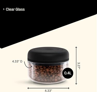 Fellow vacuum storage containers for coffee and food, integrated vacuum pump, airtight seal, 0.4 liters, clean glass