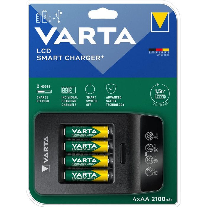 Зарядний пристрій VARTA для акумуляторів AA/AAA (LCD Smart Charger+, Single)
