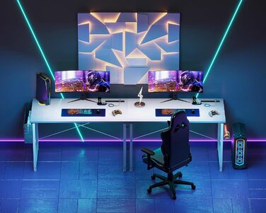 Комп'ютерний стіл Coleshome 100x48 см з розетками, тримачем для навушників та кишенькою для зберігання. Білий офісний/ігровий стіл для дому та офісу.