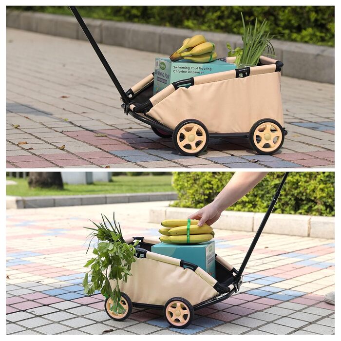 Міні-візок для тварин, складаний, багатофункціональний, з кишенькою та безпечним тросом (Хакі)