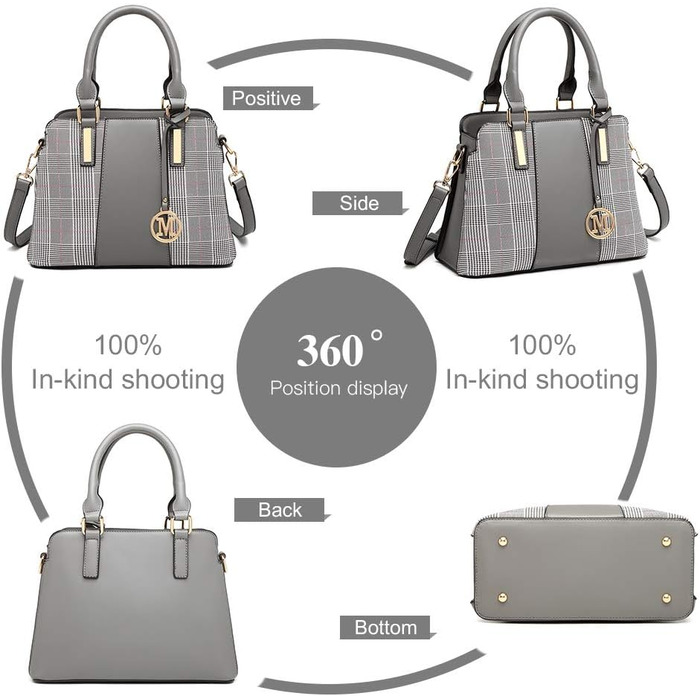 Сумка жіноча Miss Lulu середнього розміру з PU шкіри: сумка-шопер, сумка на плече для роботи, подорожей, бізнесу, сіра