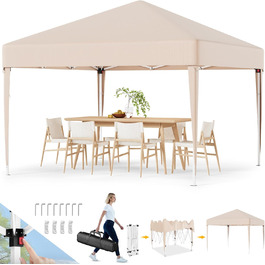 Devoko Gazebo, 3x3 Waterproof, Stable, Winter-Proof Gazebo with 3-Level Height Adjustment, Foldable Gazebo with UV Protection 50+, Foldable Gazebo with Carry Bag, For Garden, Outdoor, Camping, Beige