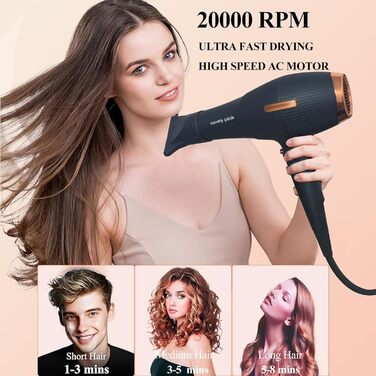 Професійний фен лоеvely рожевий 2400W з іонізацією та AC мотором, з насадкою-дифузором, 3 режими нагріву та 2 швидкості, для дому та салону