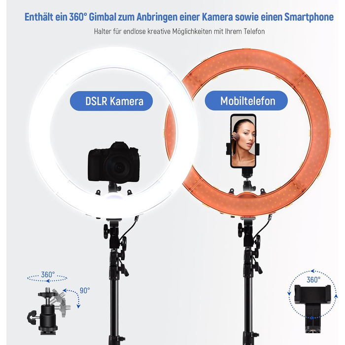 NEEWER Кольцеве світло 50 см (20 дюймів) LED з триподом та тримачем для телефону, 44 Вт, 3200K-5600K, з акумулятором, USB, для макіяжу, тату, вій, YouTube, TikTok, відеозйомки (RL-18)