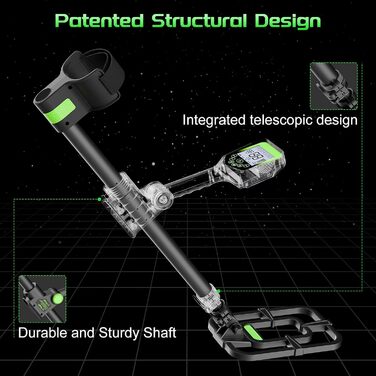 Металошукач професійний для дорослих - акумуляторний, з лопатою, рюкзаком, навушниками, піпоінтером, складна конструкція, водонепроникна котушка, синій/зелений