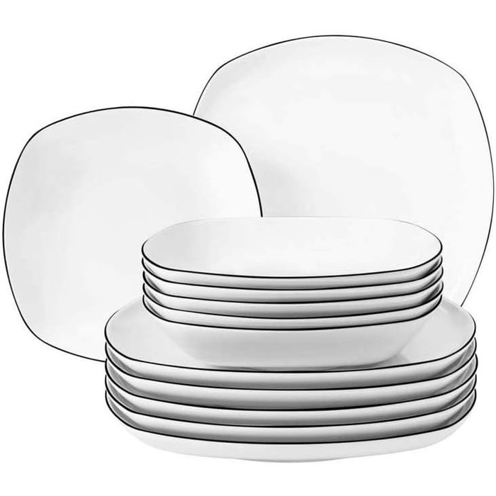 Seltmann Lido Tableware Set, Angular, Black, 12-Piece, 1-piece