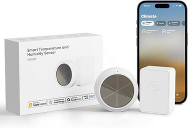 Meross WLAN Hygrometer Thermometer Indoor, Smart Temperature and Humidity Monitor with Solar Power, App Notification, Compatible with Apple HomeKit, Alexa, Google Home, with 1 Hub