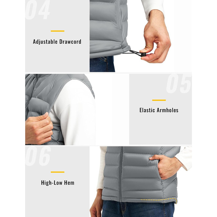 Чоловіча жилетка Rdruko з утеплювачем, світло-сіра, для активного відпочинку та туризму, 5 кишень (XXL)