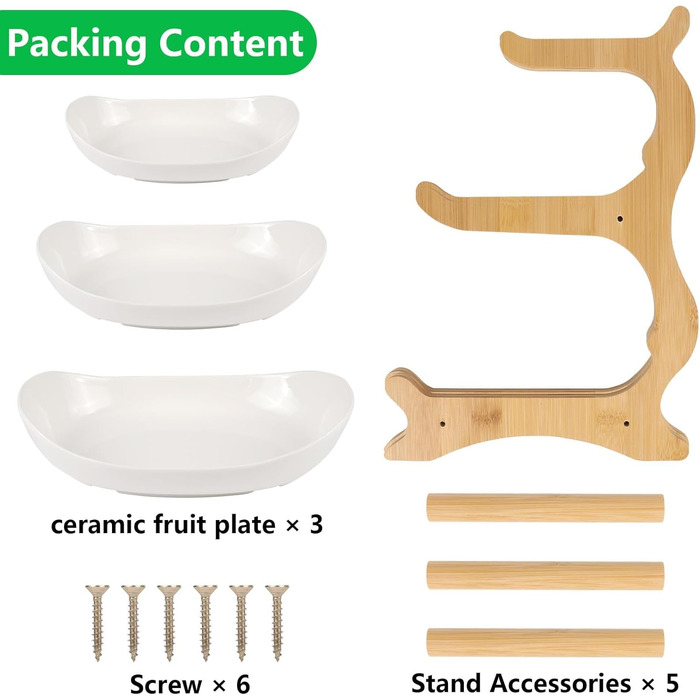 Керамічна етажерка для фруктів Dreamhigh® з 3 ярусами, економна та стійка, сучасна фруктова та овочева миска з бамбуковою підставкою