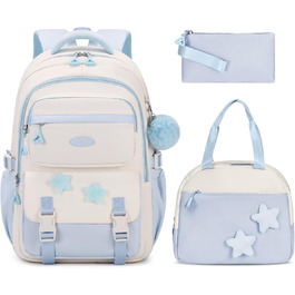 Шкільний рюкзак для дівчинки Lässig 3 в 1: рюкзак, ланчбокс, пенал. Підходить для 2-5 класів. Набір для підлітків та дітей. Колір: блакитний