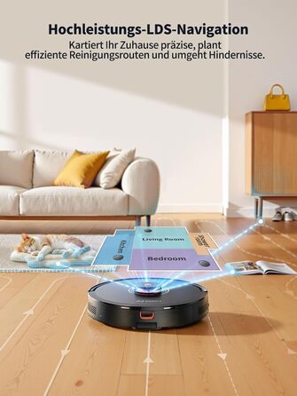 Робот-пилосос Airzeen Q10 Pro S з вологою, 6000Pa, LiDAR, керування через APP та Alexa, для дому, килимів, шерсті тварин, чорний