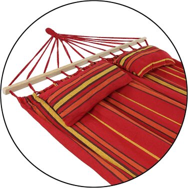 Подвійний гамак з планкою 240x150 см, до 300 кг, з 2 подушками, для вулиці, індонезійський стиль