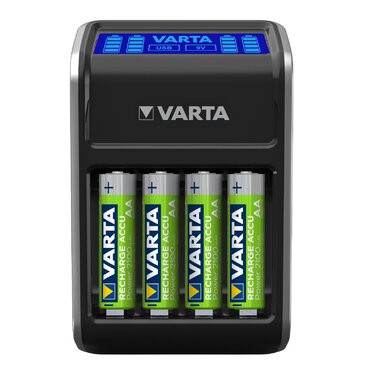 Зарядний пристрій VARTA LCD Plug для AA/AAA/9V та USB з 4x AA 2100 mAh (чорний)
