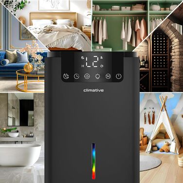 Електричний осушувач повітря Climative ION 12L/24h з Wi-Fi та очищувачем повітря для дому, квартири, ванної кімнати. Захист від вологи та плісняви до 20 м². Чорний Luxe 070